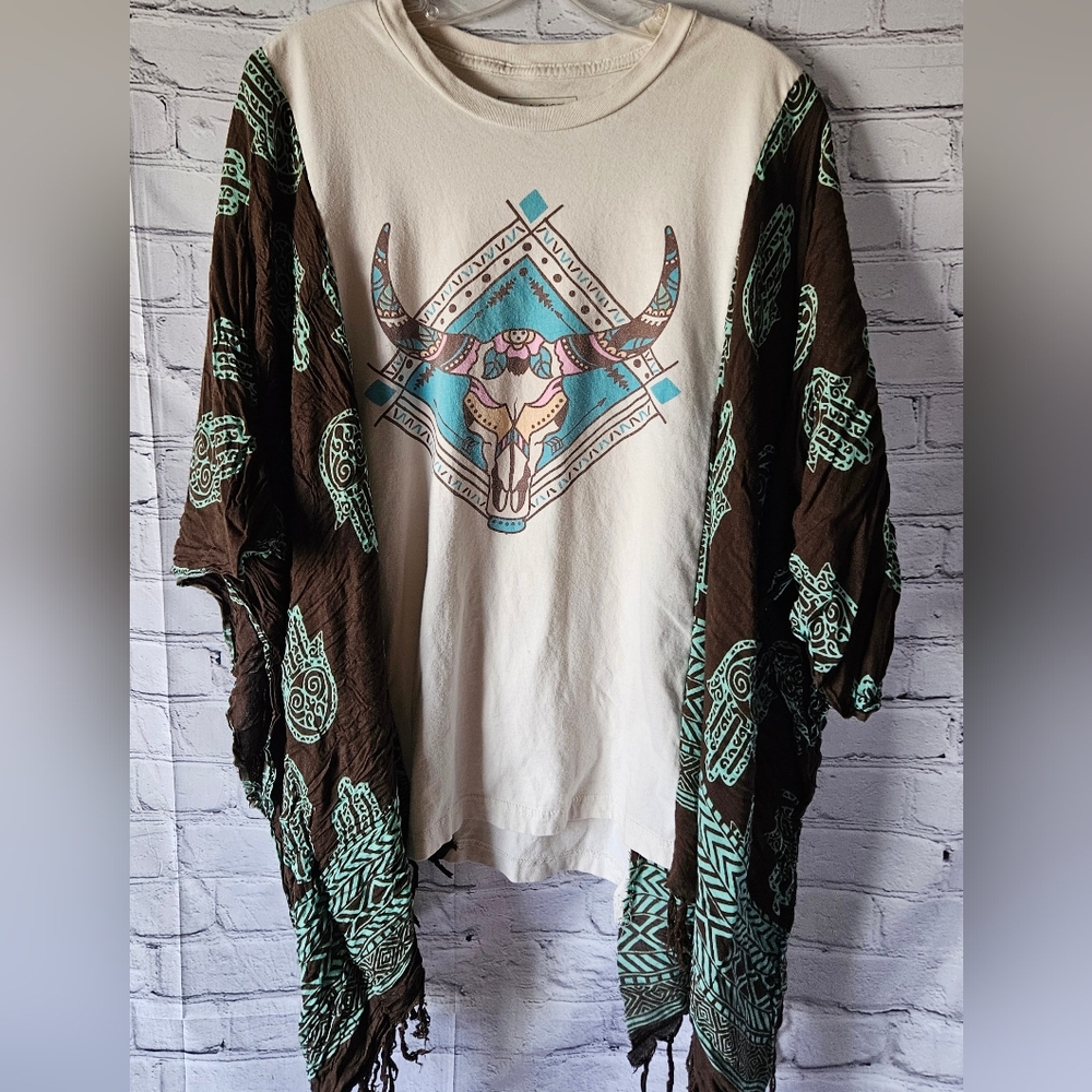 Upcycled Western Poncho Top OS - Picture 2 of 4